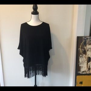 Chico’s Black Travelers Fringe Top Sz S/M